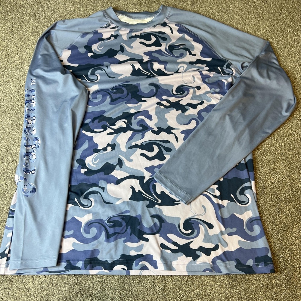 O'Rageous Shirt Mens Large Blue‎ Camo Long Sleeve UPF 50 Fishing Lightweight
